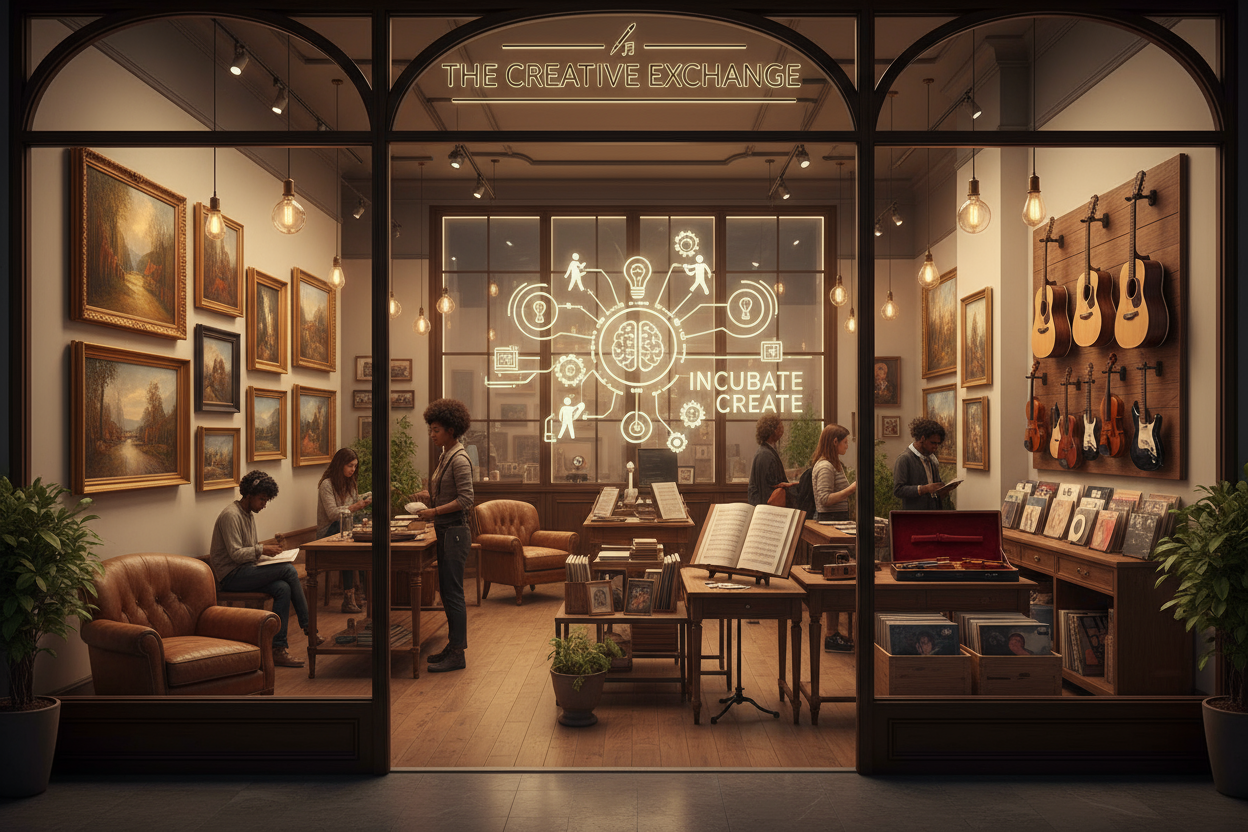 shop that selles paintings, art, music and business ideas